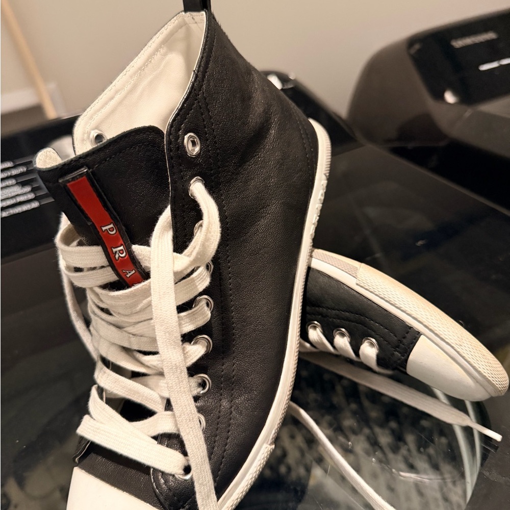 Prada Black and White High-Top Sneakers